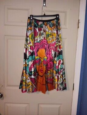 Love University Comic Strip Pleated Midi Skirt Womens Sz XL